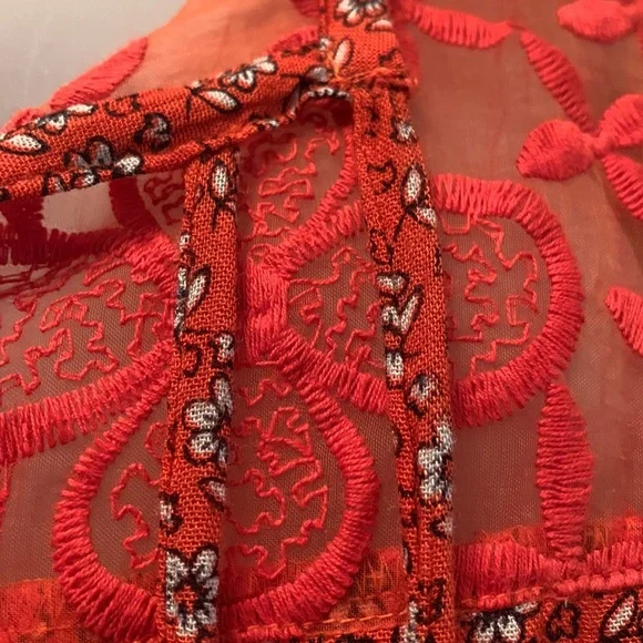 Boho Red Lace Print Long Sleeved Dress S R Fashion - Picture 5 of 13